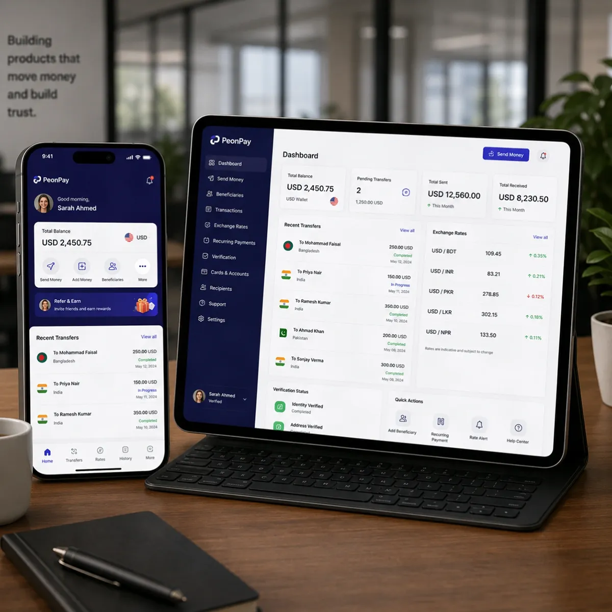 PeonPay cross-border money transfer mobile application